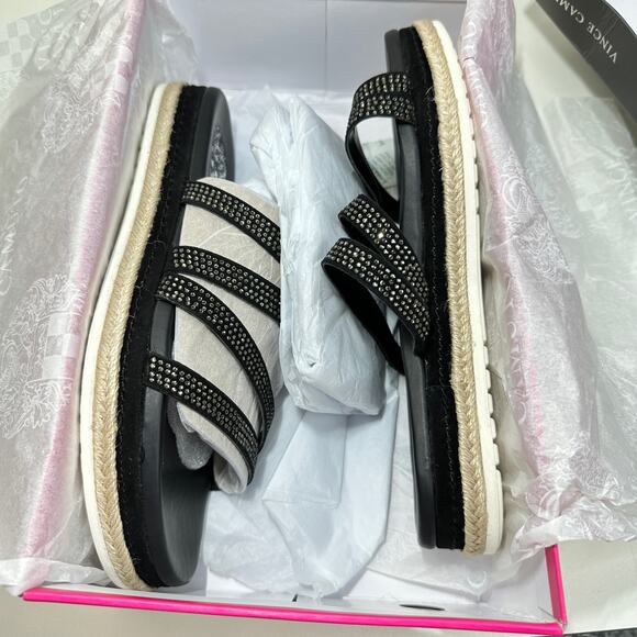 Vince Camuto Rallsan Strappy Rhinestone Sandal Cloudy Black Women 7.5 NWB - Picture 7 of 9